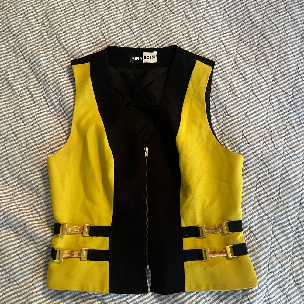 Rina Rossi Yellow and Black Vest with Buckle Detail